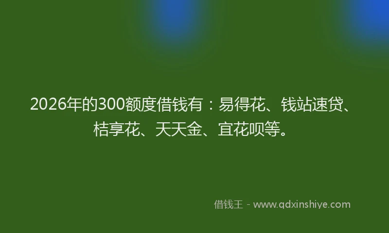 2026年的300额度借钱有：易得花、钱站速贷、桔享花、天天金、宜花呗等。