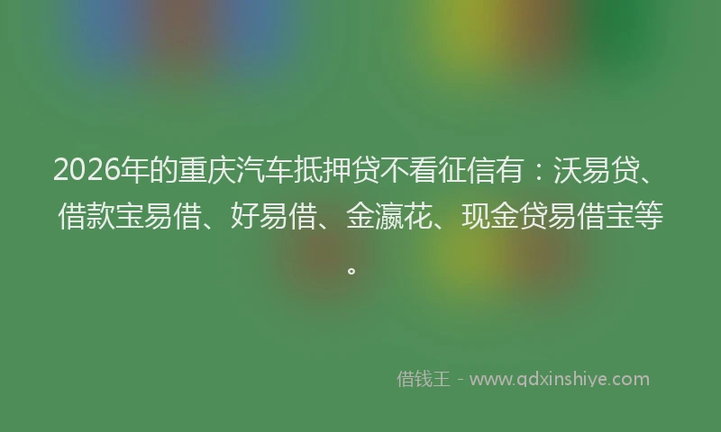 2026年的重庆汽车抵押贷不看征信有：沃易贷、借款宝易借、好易借、金瀛花、现金贷易借宝等。