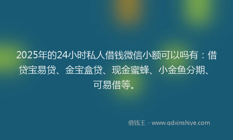 2025年的24小时私人借钱微信小额可以吗有：借贷宝易贷、金宝盒贷、现金蜜蜂、小金鱼分期、可易借等。