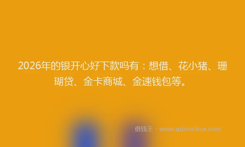 2026年的银开心好下款吗有：想借、花小猪、珊瑚贷、金卡商城、金速钱包等。