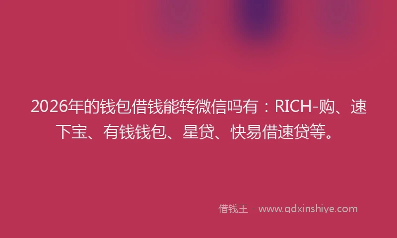 2026年的钱包借钱能转微信吗有：RICH-购、速下宝、有钱钱包、星贷、快易借速贷等。