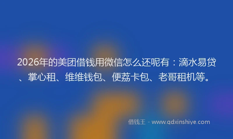 2026年的美团借钱用微信怎么还呢有：滴水易贷、掌心租、维维钱包、便荔卡包、老哥租机等。