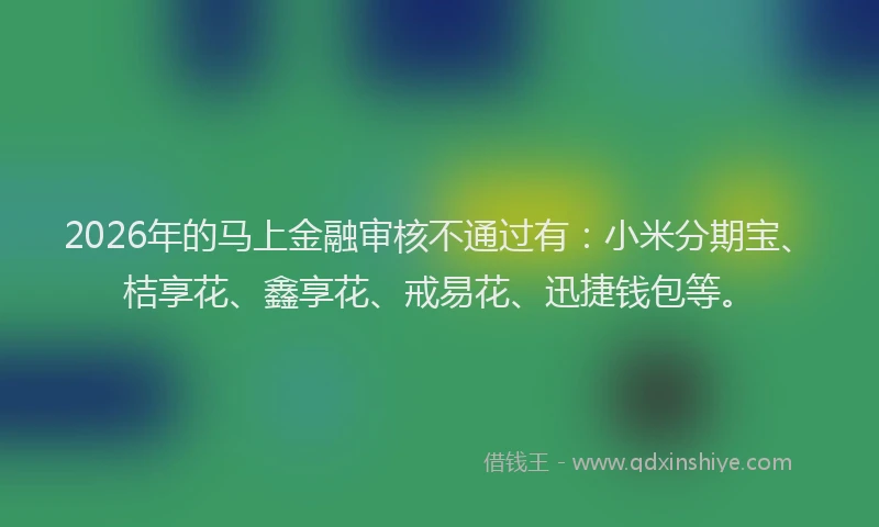2026年的马上金融审核不通过有：小米分期宝、桔享花、鑫享花、戒易花、迅捷钱包等。