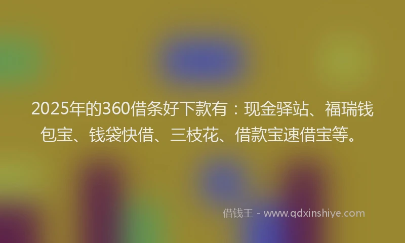 2025年的360借条好下款有:现金驿站、福瑞钱包宝、钱袋快借、三枝花、借款宝速借宝等。