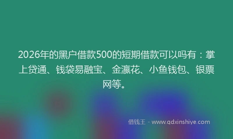 2026年的黑户借款500的短期借款可以吗有：掌上贷通、钱袋易融宝、金瀛花、小鱼钱包、银票网等。