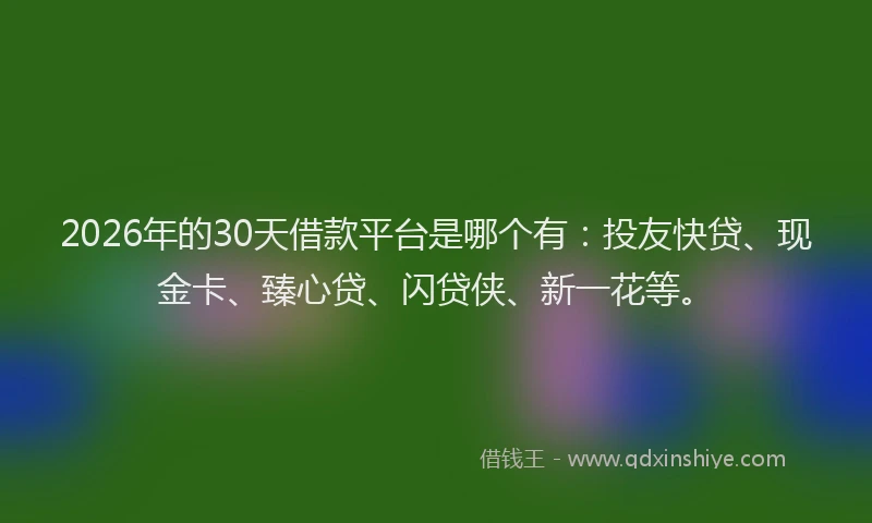 2026年的30天借款平台是哪个有：投友快贷、现金卡、臻心贷、闪贷侠、新一花等。