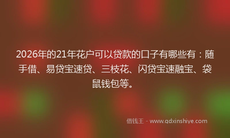 2026年的21年花户可以贷款的口子有哪些有：随手借、易贷宝速贷、三枝花、闪贷宝速融宝、袋鼠钱包等。
