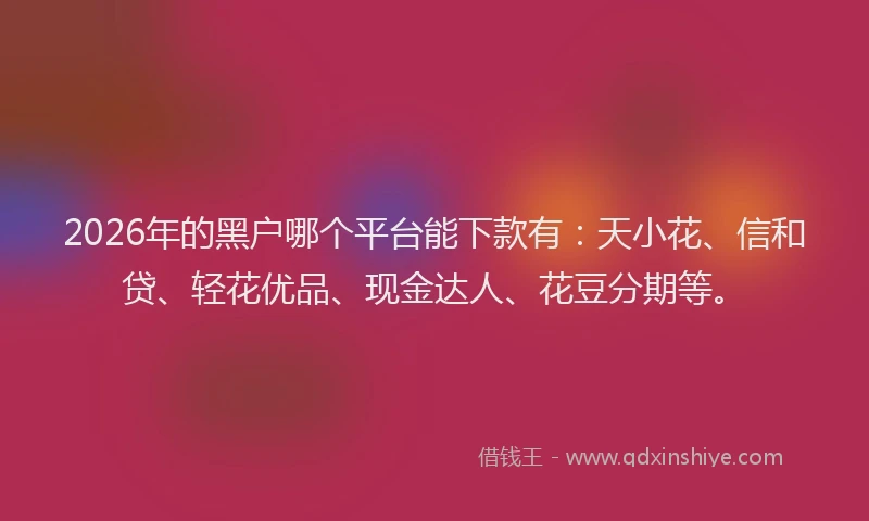 2026年的黑户哪个平台能下款有：天小花、信和贷、轻花优品、现金达人、花豆分期等。