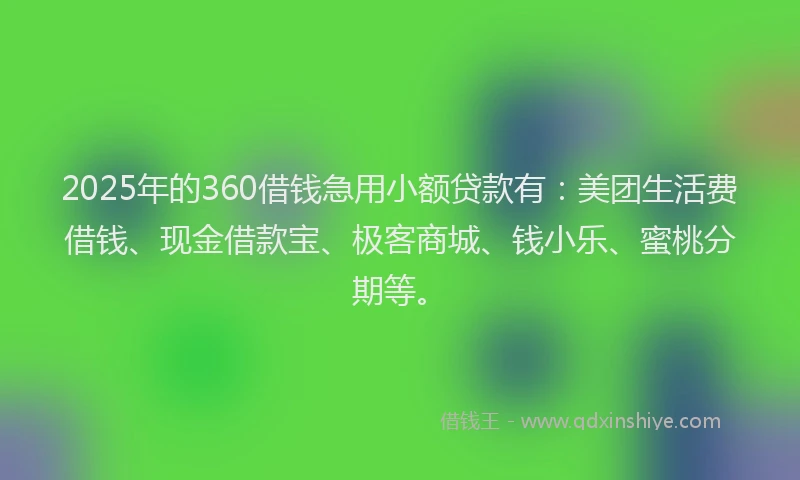 2025年的360借钱急用小额贷款有：美团生活费借钱、现金借款宝、极客商城、钱小乐、蜜桃分期等。