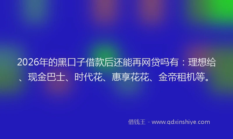 2026年的黑口子借款后还能再网贷吗有:理想给、现金巴士、时代花、惠享花花、金帝租机等。