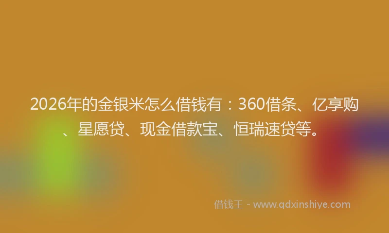 2026年的金银米怎么借钱有：360借条、亿享购、星愿贷、现金借款宝、恒瑞速贷等。