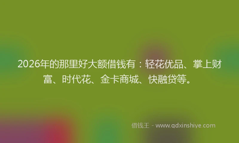 2026年的那里好大额借钱有：轻花优品、掌上财富、时代花、金卡商城、快融贷等。