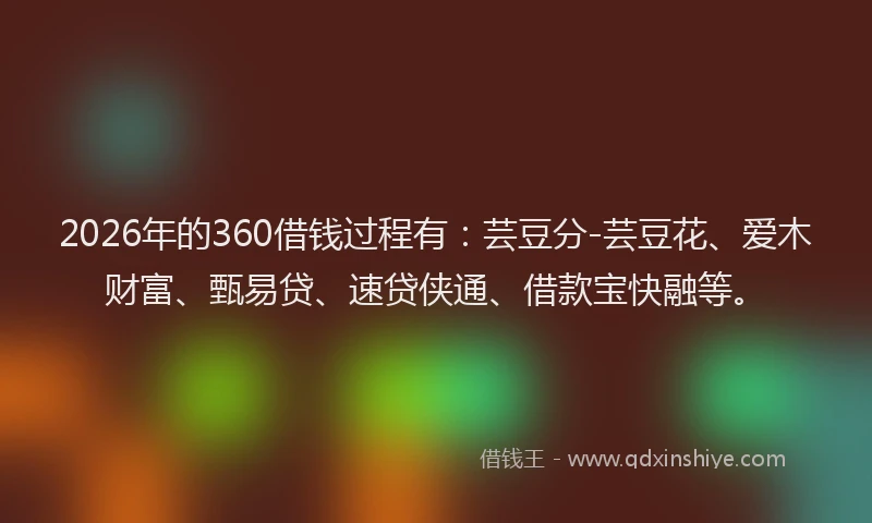 2026年的360借钱过程有：芸豆分-芸豆花、爱木财富、甄易贷、速贷侠通、借款宝快融等。
