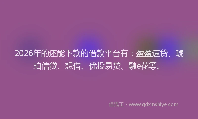 2026年的还能下款的借款平台有：盈盈速贷、琥珀信贷、想借、优投易贷、融e花等。