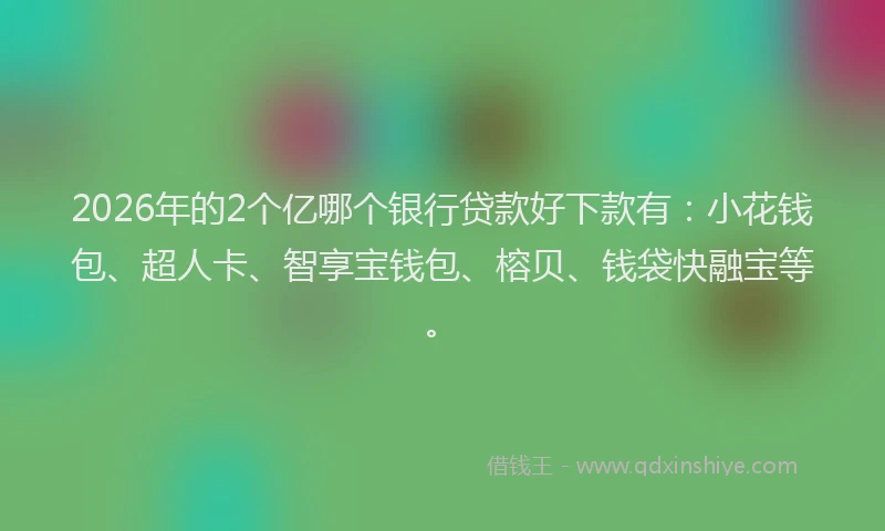 2026年的2个亿哪个银行贷款好下款有：小花钱包、超人卡、智享宝钱包、榕贝、钱袋快融宝等。