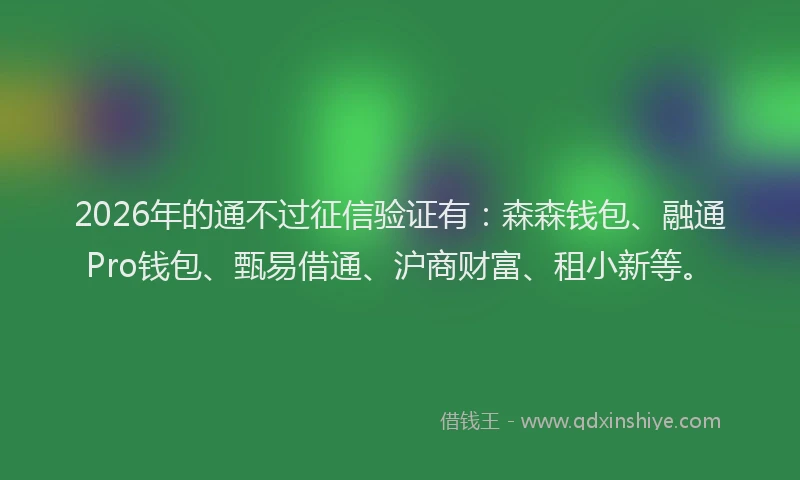 2026年的通不过征信验证有：森森钱包、融通Pro钱包、甄易借通、沪商财富、租小新等。