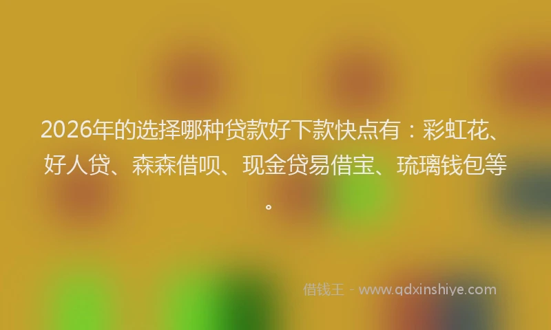 2026年的选择哪种贷款好下款快点有：彩虹花、好人贷、森森借呗、现金贷易借宝、琉璃钱包等。