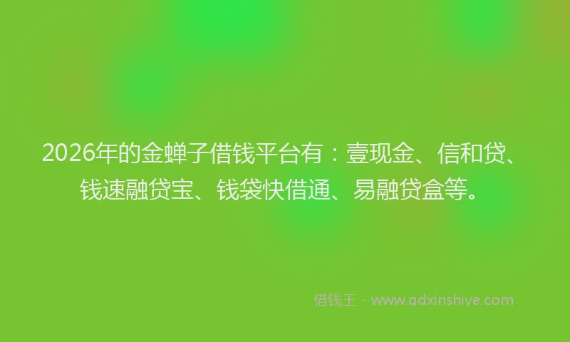 2026年的金蝉子借钱平台有：壹现金、信和贷、钱速融贷宝、钱袋快借通、易融贷盒等。