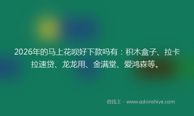 2026年的马上花呗好下款吗有:积木盒子、拉卡拉速贷、龙龙用、金满堂、爱鸿森等。