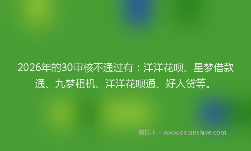 2026年的30审核不通过有：洋洋花呗、星梦借款通、九梦租机、洋洋花呗通、好人贷等。