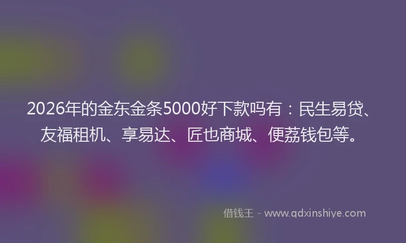 2026年的金东金条5000好下款吗有:民生易贷、友福租机、享易达、匠也商城、便荔钱包等。