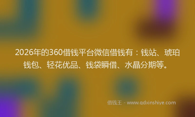 2026年的360借钱平台微信借钱有:钱站、琥珀钱包、轻花优品、钱袋瞬借、水晶分期等。