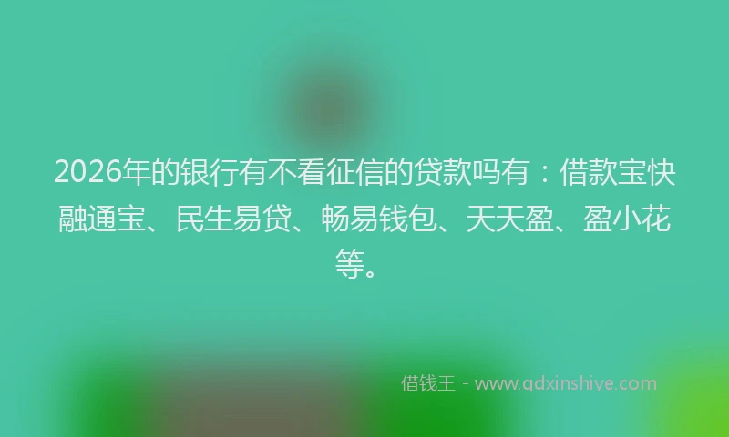 2026年的银行有不看征信的贷款吗有：借款宝快融通宝、民生易贷、畅易钱包、天天盈、盈小花等。