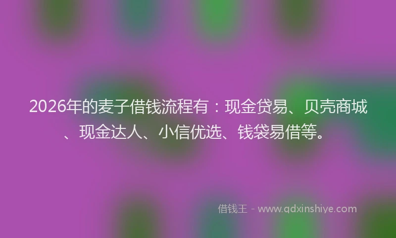 2026年的麦子借钱流程有：现金贷易、贝壳商城、现金达人、小信优选、钱袋易借等。