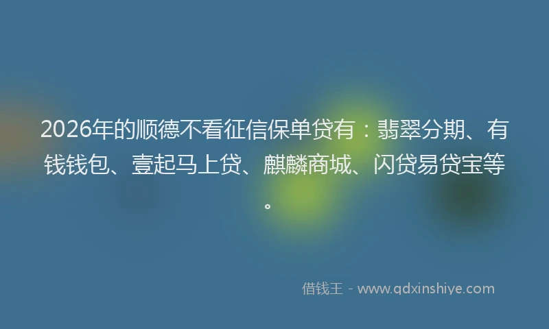 2026年的顺德不看征信保单贷有：翡翠分期、有钱钱包、壹起马上贷、麒麟商城、闪贷易贷宝等。