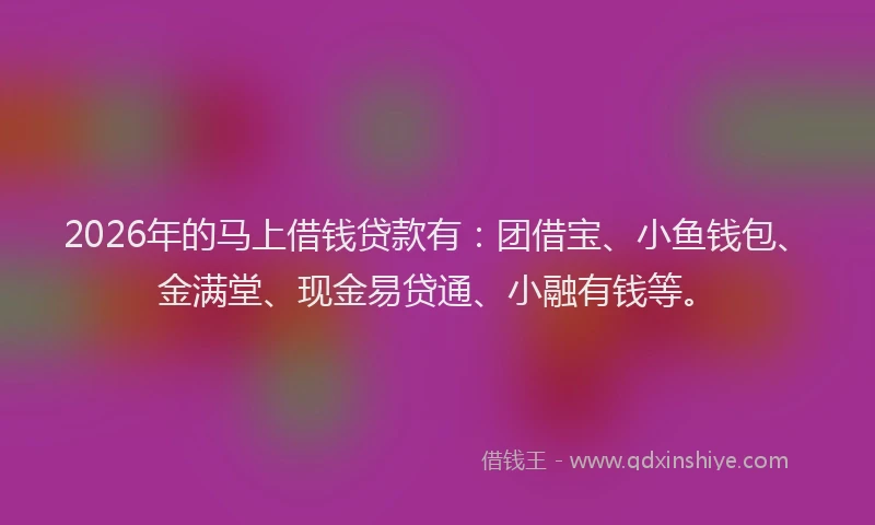 2026年的马上借钱贷款有:团借宝、小鱼钱包、金满堂、现金易贷通、小融有钱等。