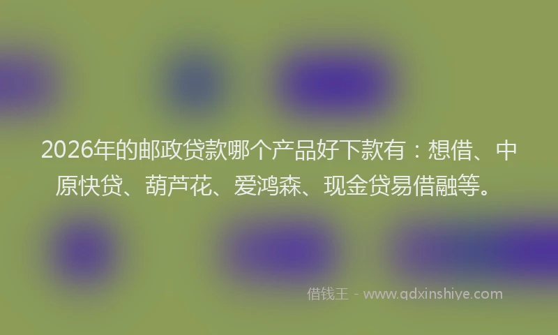2026年的邮政贷款哪个产品好下款有：想借、中原快贷、葫芦花、爱鸿森、现金贷易借融等。
