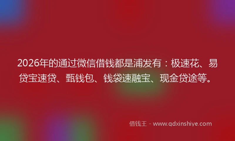 2026年的通过微信借钱都是浦发有：极速花、易贷宝速贷、甄钱包、钱袋速融宝、现金贷途等。