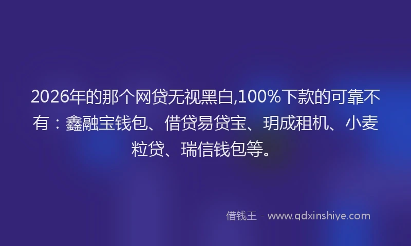 2026年的那个网贷无视黑白,100%下款的可靠不有：鑫融宝钱包、借贷易贷宝、玥成租机、小麦粒贷、瑞信钱包等。