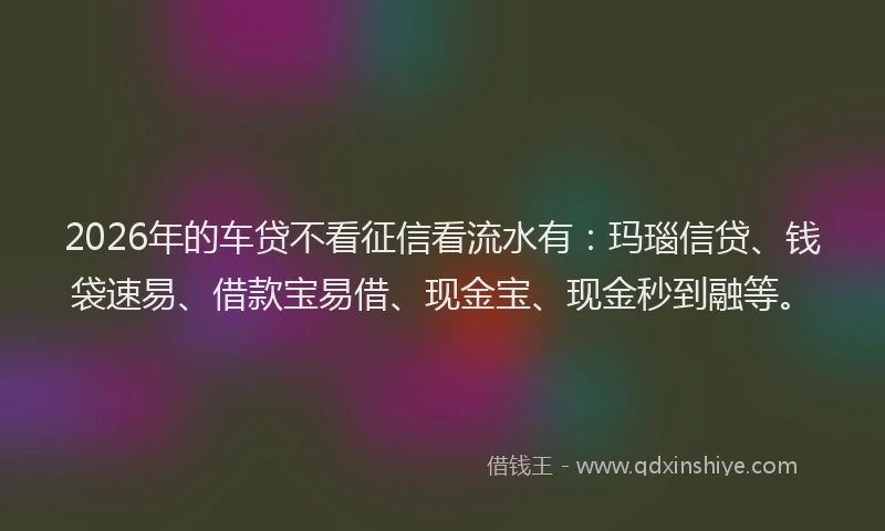 2026年的车贷不看征信看流水有：玛瑙信贷、钱袋速易、借款宝易借、现金宝、现金秒到融等。