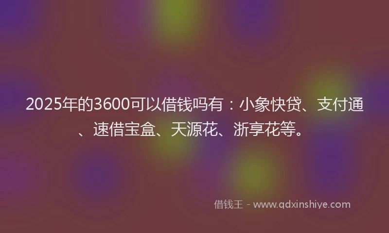 2025年的3600可以借钱吗有：小象快贷、支付通、速借宝盒、天源花、浙享花等。