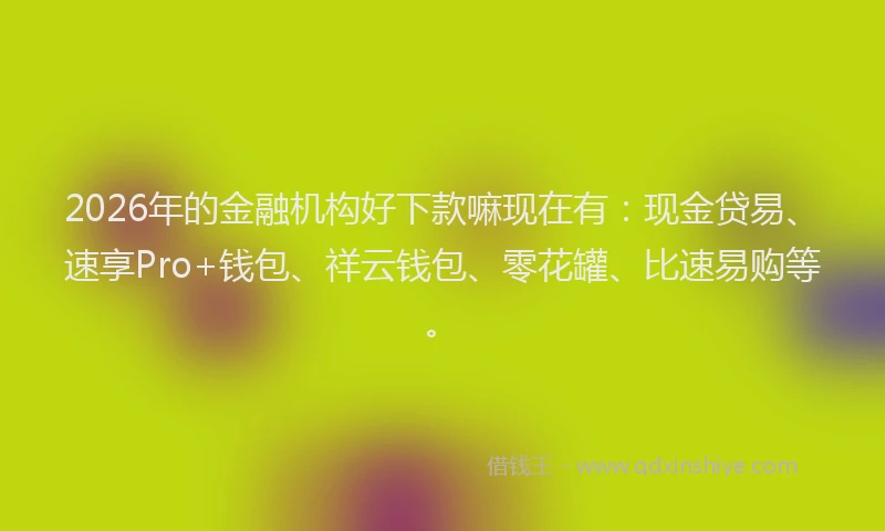 2026年的金融机构好下款嘛现在有：现金贷易、速享Pro+钱包、祥云钱包、零花罐、比速易购等。