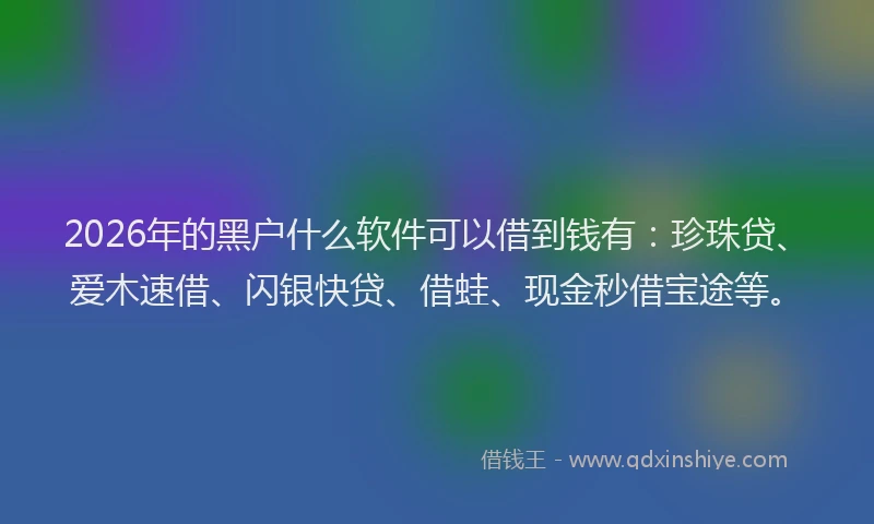 2026年的黑户什么软件可以借到钱有：珍珠贷、爱木速借、闪银快贷、借蛙、现金秒借宝途等。