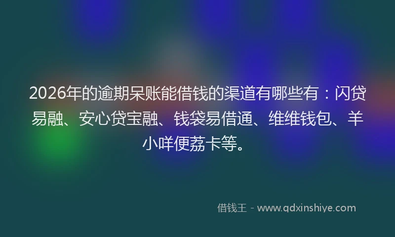 2026年的逾期呆账能借钱的渠道有哪些有：闪贷易融、安心贷宝融、钱袋易借通、维维钱包、羊小咩便荔卡等。