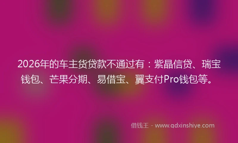 2026年的车主货贷款不通过有：紫晶信贷、瑞宝钱包、芒果分期、易借宝、翼支付Pro钱包等。