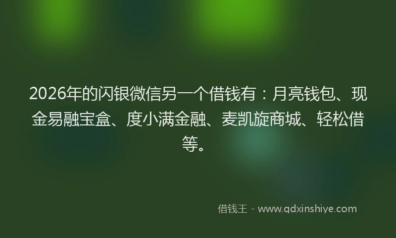 2026年的闪银微信另一个借钱有：月亮钱包、现金易融宝盒、度小满金融、麦凯旋商城、轻松借等。