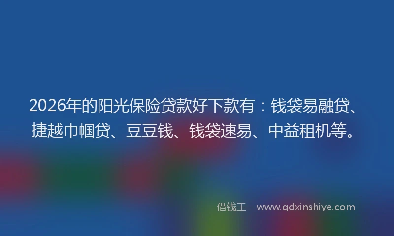 2026年的阳光保险贷款好下款有:钱袋易融贷、捷越巾帼贷、豆豆钱、钱袋速易、中益租机等。