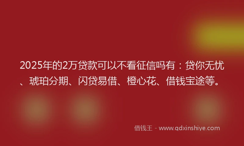 2025年的2万贷款可以不看征信吗有：贷你无忧、琥珀分期、闪贷易借、橙心花、借钱宝途等。