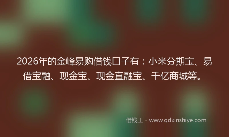 2026年的金峰易购借钱口子有：小米分期宝、易借宝融、现金宝、现金直融宝、千亿商城等。