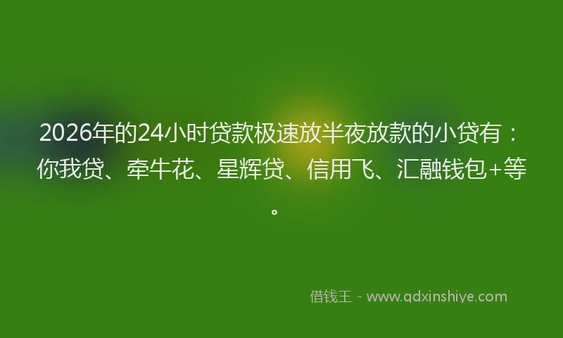 2026年的24小时贷款极速放半夜放款的小贷有:你我贷、牵牛花、星辉贷、信用飞、汇融钱包+等。