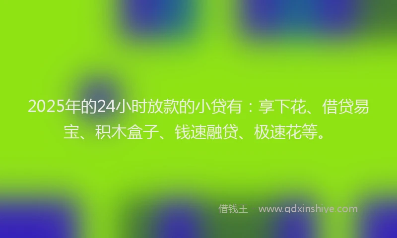 2025年的24小时放款的小贷有:享下花、借贷易宝、积木盒子、钱速融贷、极速花等。