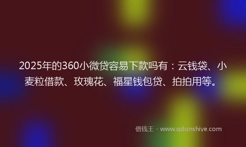 2025年的360小微贷容易下款吗有：云钱袋、小麦粒借款、玫瑰花、福星钱包贷、拍拍用等。