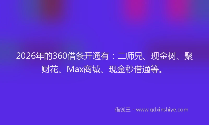 2026年的360借条开通有：二师兄、现金树、聚财花、Max商城、现金秒借通等。