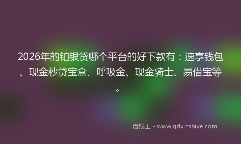 2026年的铂银贷哪个平台的好下款有：速享钱包、现金秒贷宝盒、呼吸金、现金骑士、易借宝等。