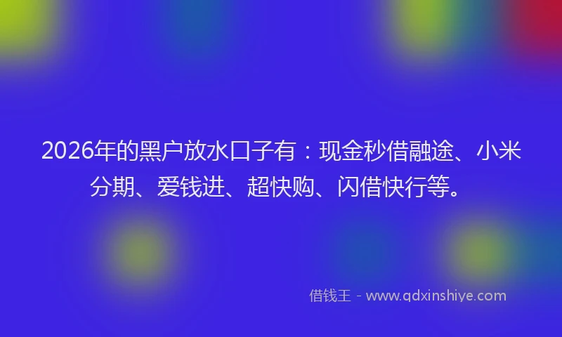 2026年的黑户放水口子有：现金秒借融途、小米分期、爱钱进、超快购、闪借快行等。