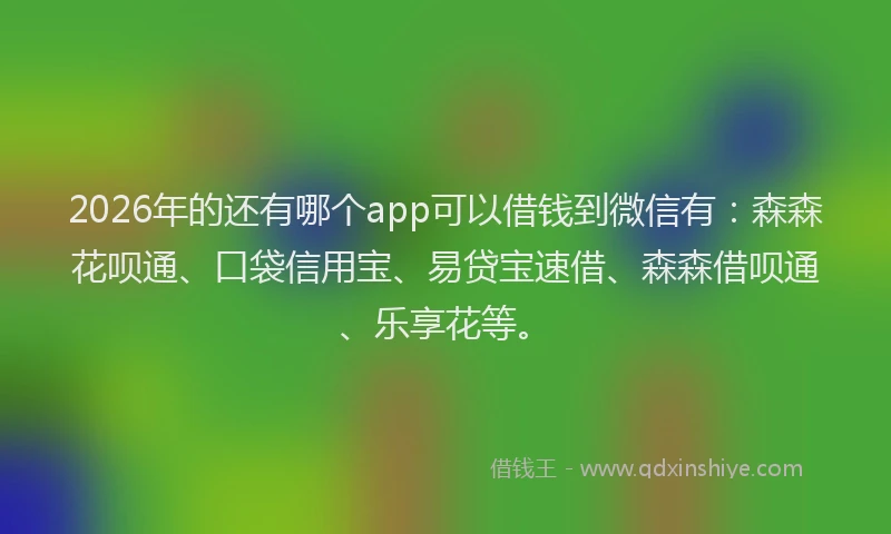 2026年的还有哪个app可以借钱到微信有：森森花呗通、口袋信用宝、易贷宝速借、森森借呗通、乐享花等。